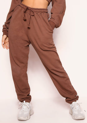 Angela Chocolate Elasticated Hem Drawstring Joggers
